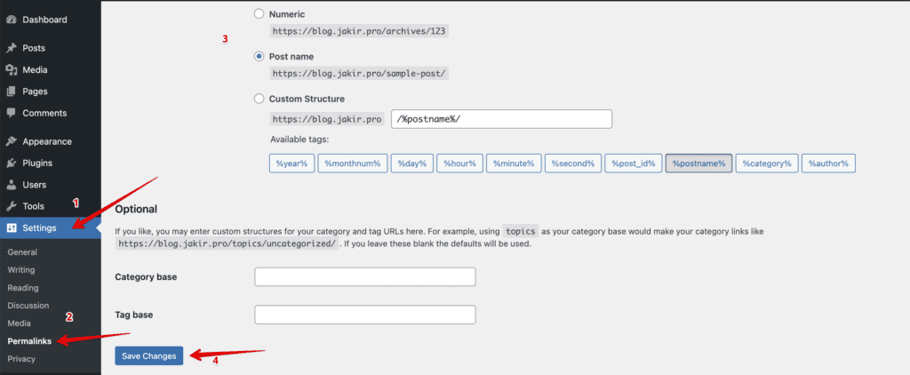 WordPress Permalink Settings